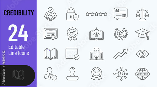 Credibility icons on white background for business and finance concepts