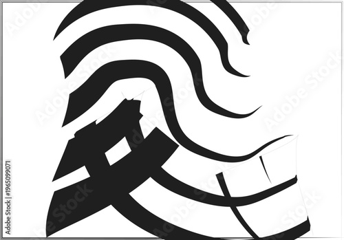 Minimalist black ink wave illustration with abstract flowing lines and organic shapes on a clean white background