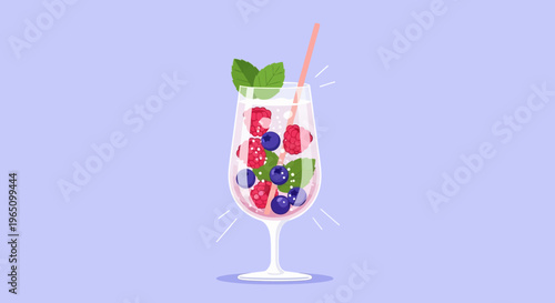 Vector eps illustration of a colorful drink with berries and mint in a glass