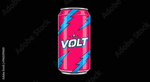Electric pink Volt soda can with blue lightning bolts vector eps illustration