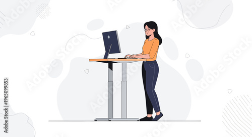 Woman Working at Standing Desk, Ergonomic Office, Healthy Lifestyle