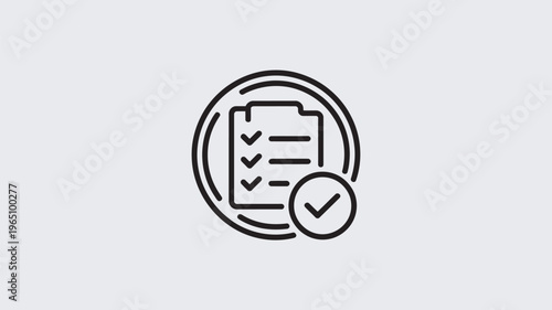 A straightforward outline icon features a clipboard holding a document with multiple completed checkmarks, indicating a successfully finished task, confirmed checklist, or a verified report.
