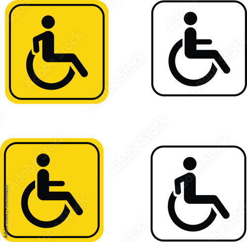 Wheelchair accessibility signs in different colors and styles