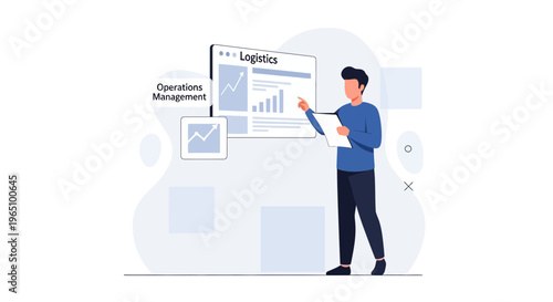 Man presenting logistics and operations management data on screen