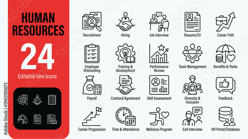 Human resources icons on white background for business and HR concepts