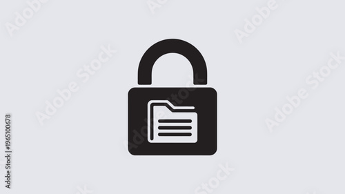 A sleek monochromatic icon represents a securely locked folder, featuring a distinct file symbol within the dark padlock itself, clearly indicating protected digital documents and confidential data.