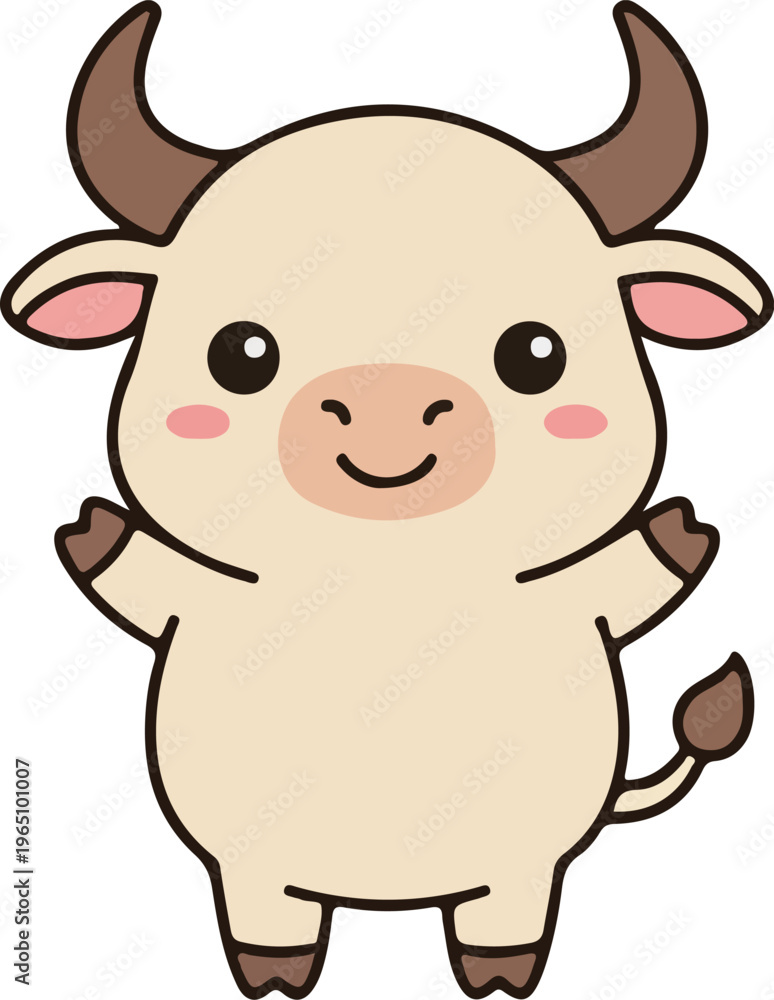 Fototapeta premium Cute Bull Character Illustration Simple Animal Mascot Vector Style