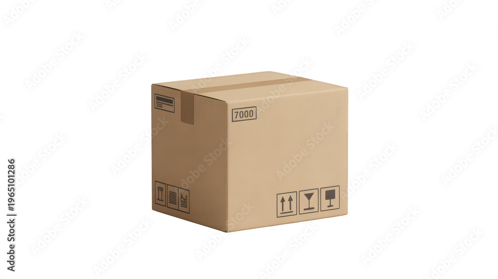 Fototapeta premium Cardboard shipping box isolated transparent background