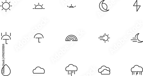 Weather forecast icons simple line art for apps and web isolated