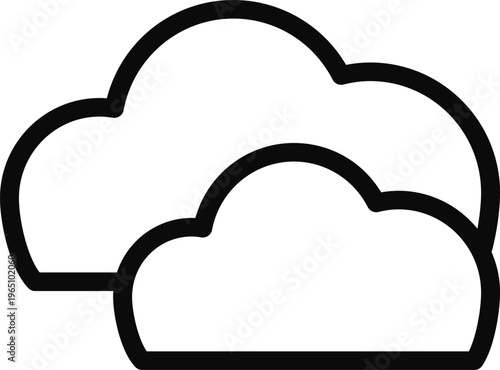 Two overlapping cloud icons simple outline vector graphic 