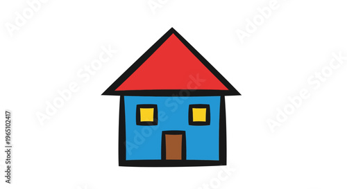 Simple Blue House With Red Roof.