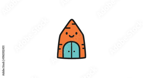 Smiling Cartoon House with Blue Door.