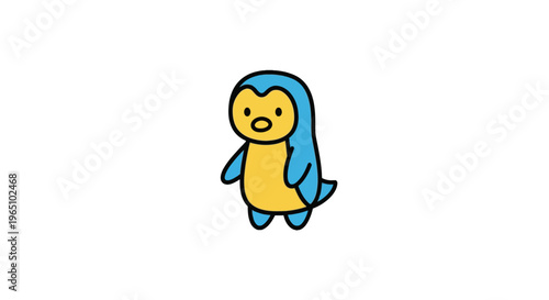 Smiling cartoon blue and yellow creature.