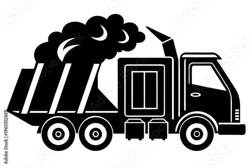 Environmental Pollution Garbage Truck Silhouette Vector Illustration