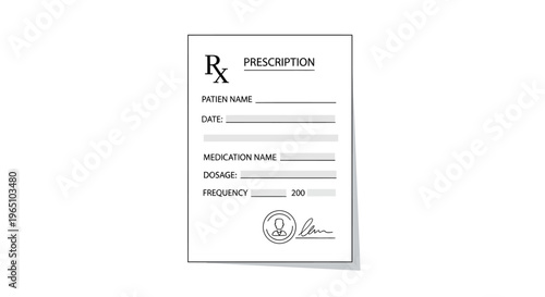 Blank Medical Prescription Form with Rx Symbol and Signature