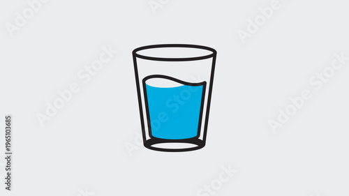 A minimalist yet clear illustration of a transparent glass filled partially with clean, refreshing blue water, embodying purity, hydration, and fundamental well-being.
