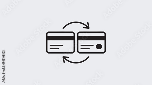 An outline icon featuring two credit cards side-by-side, encircled by arrows indicating exchange or transfer, symbolizing financial transactions and card-to-card payments.