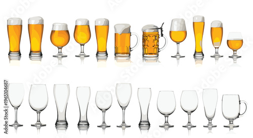 Beer Glasses and Mugs Collection for Beverages, Drinking, and Pub Graphics