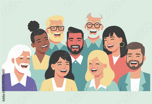 A diverse group of happy people from different generations sharing a moment of joy and laughter together