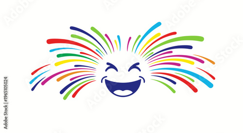 Joyful smiling sunburst with vibrant colorful rays emanating outwards, perfect for conveying happiness and celebration