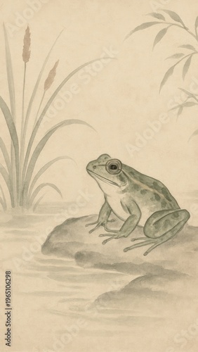 Serene frog amidst nature.