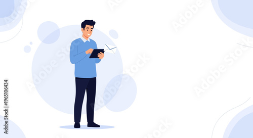 Man Using Tablet for Email Communication, Digital Connection, Modern Business Concept