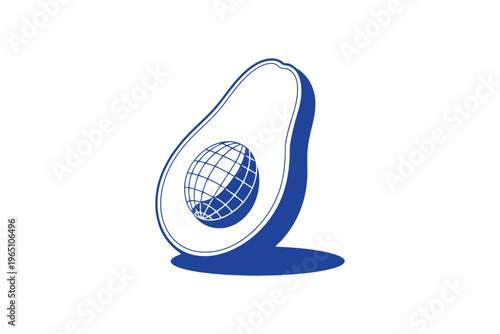 Blue avocado half with globe inside fruit