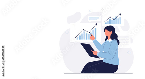 Businesswoman analyzing financial growth charts, data analysis, strategy, success concept