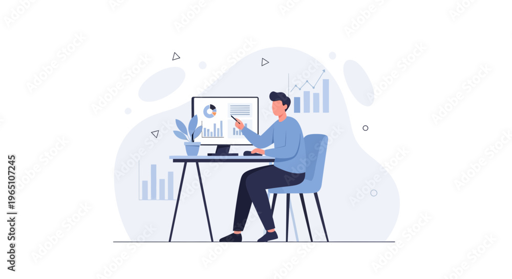 Fototapeta premium Man analyzing financial charts on computer, business growth concept