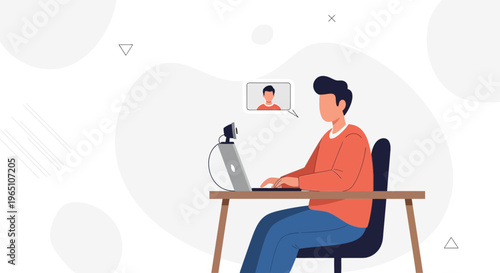 Man on video call, working from home, online meeting, remote work, technology