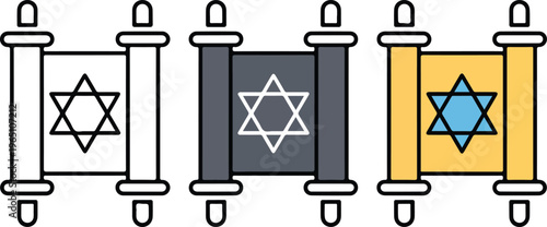 Adobe Illustrator ArtwoJewish Torah Scroll Illustration with Star of David Symbol in Different Color Variationsrk