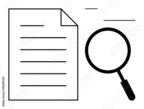 Document review concept. Document inspection and analysis with a magnifying glass for thorough evaluation and data validation. Perfect for legal, business, and digital applications