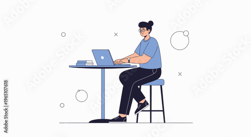 Young woman working on laptop at desk, studying, remote work, online education, modern lifestyle