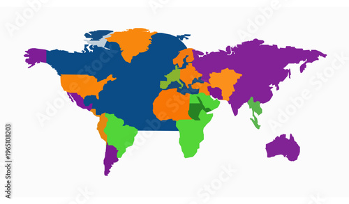 Abstract geometric world map vector modern colorful global design illustration isolated on white background