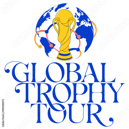 Global Trophy, Award Icon, Gold Trophy, World Map Vector