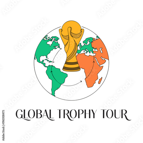 Global Trophy Tour, World Map, Sports Trophy, Travel Icon