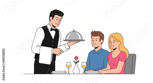 Waiter serving a meal to a couple at a restaurant table