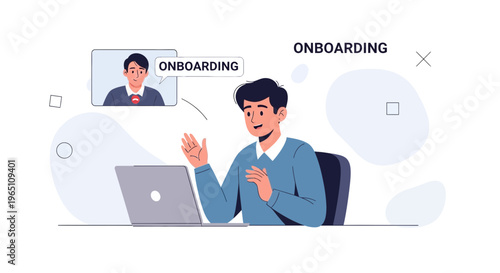 Online onboarding process: new employee connects with manager via video call