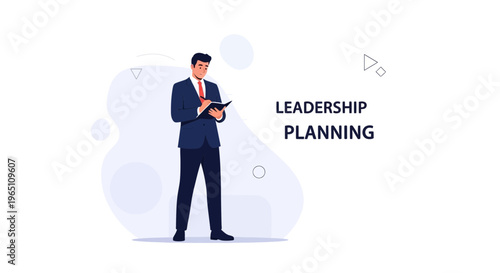 Business Leader Planning Strategy with Notebook, Leadership Concept