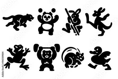 Animal Athletes Icons. Exaggerated Animal Athletes. Filled icon set of Exaggerated Animal Athletes: sprinting