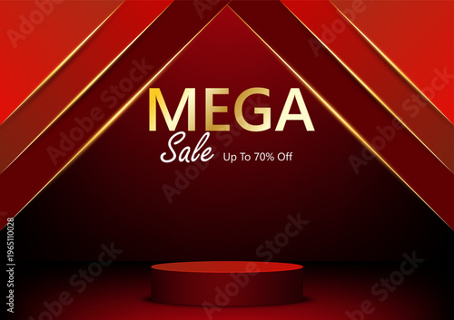 Mega Sale Red Gold Luxury Promotion Banner