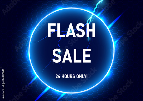 Flash Sale Banner Blue Neon Circle Background