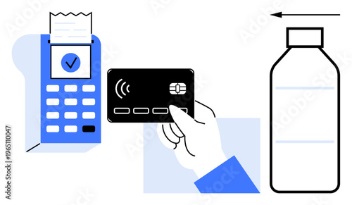 Contactless payment concept. Hand holding a card near a POS terminal for easy transaction. Contactless technology simplifies checkout for retail and e-commerce businesses with efficient transactions