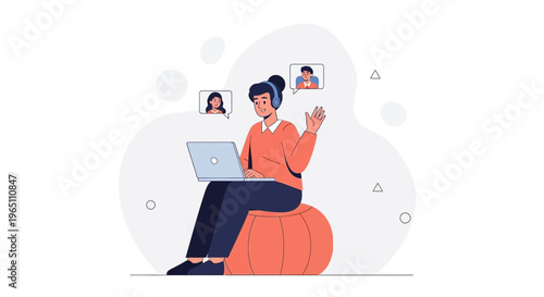 Woman on video call, working remotely, online communication, digital workspace