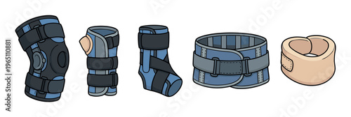 Orthopedic braces and supports for injury recovery and rehabilitation, including knee, wrist, ankle, back, and neck devices, are essential medical aids.