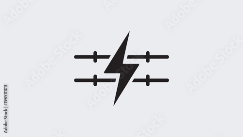 A black lightning bolt symbol on a white background with horizontal lines and plus signs