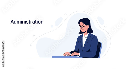 Businesswoman working at desk, administration concept, modern flat illustration