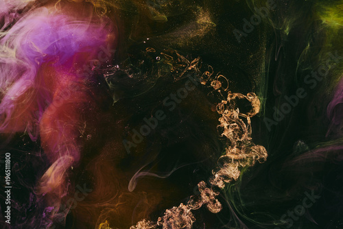 Luxurious abstract dark background. Explosive colors wallpaper, outer space pattern. Dynamic paint backdrop.