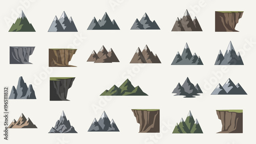 Stylized Vector Illustrations of Mountains and Cliffside Landscapes