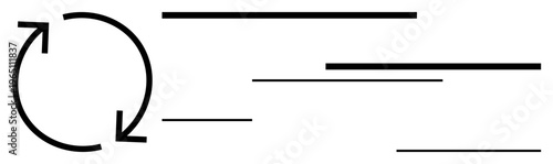 Business processes, workflow system, data transfer, speed, continuity, connectivity. Circular arrow with dynamic lines. Workflow system and data transfer concepts